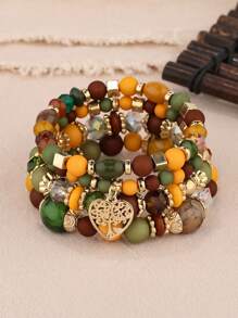 4 sztuki Boho Retro Style White Multi-Layer Pearl, Heart Pendant Women Bransoletki Zestaw