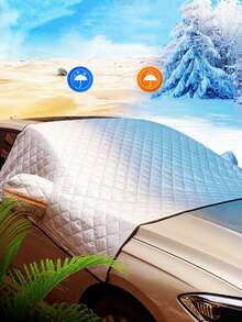 Car Sunshade With Rearview Mirror Cover - Silver - View 2