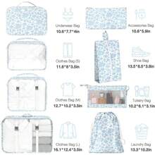 Packing Cubes For Suitcases,Packing Cubes With Shoe Bag, Cosmetics Bag, Clothing Bag, Accessories Bags Packing Cubes For Travel Luggage Organizer Women Men - 8 Bộ Hoa Xanh - Xem 2