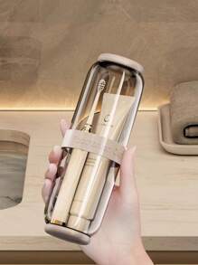 3-In-1 Portable Toothbrush Holder Set (Includes Detachable Toothbrush Holder, Toothbrush Case, And Toothpaste Holder) Plastic Toothbrush Container For Travel, Camping, And Dust-Proof And Sanitary Storage At Home Home Bathroom Decor Fall Decor Back To School - 1pc-brown - View 8