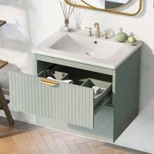 Modern 24-Inch Wall-Mounted Bathroom Vanity With 2 Drawers, Green - Ideal For Small Bathrooms,Victory Store