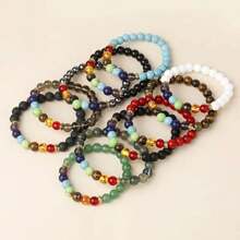 自然7手鍊手鐲瑜伽平衡珠子彈性手環男士天然石頭冥想首飾類禮物