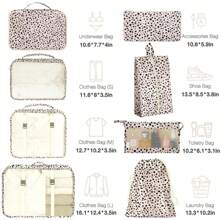 行李箱收纳袋，带鞋袋的收纳袋，化妆品袋，服装袋，配饰袋，旅行行李收纳袋收纳袋，女士男士旅行收纳袋，化妆包，化妆袋，度假收纳袋，大容量化妆品收纳袋，化妆盒，可装口红、刷子、护肤品、手机、硬币、小件物品，适用于家居、礼品、度假和节日万圣节圣诞节多功能用途 - 8件套 豹紋 - 查看 2