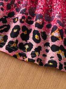 2 件装年轻女孩花卉豹纹休闲装,带蝴蝶结的长袖上衣和七分裤,秋季 - 彩色 - 查看 9