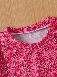 2 件装年轻女孩花卉豹纹休闲装,带蝴蝶结的长袖上衣和七分裤,秋季 - 彩色 - 查看 7