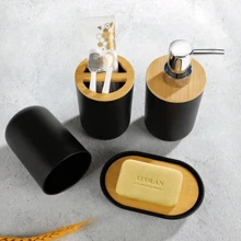 1/4/6件套浴室配件套装，塑料浴室配件，牙刷架，漱口杯，皂液器，肥皂盒，马桶刷，垃圾桶家居浴室装饰浴室配件浴室收纳夏季 - 白色 - 查看 6