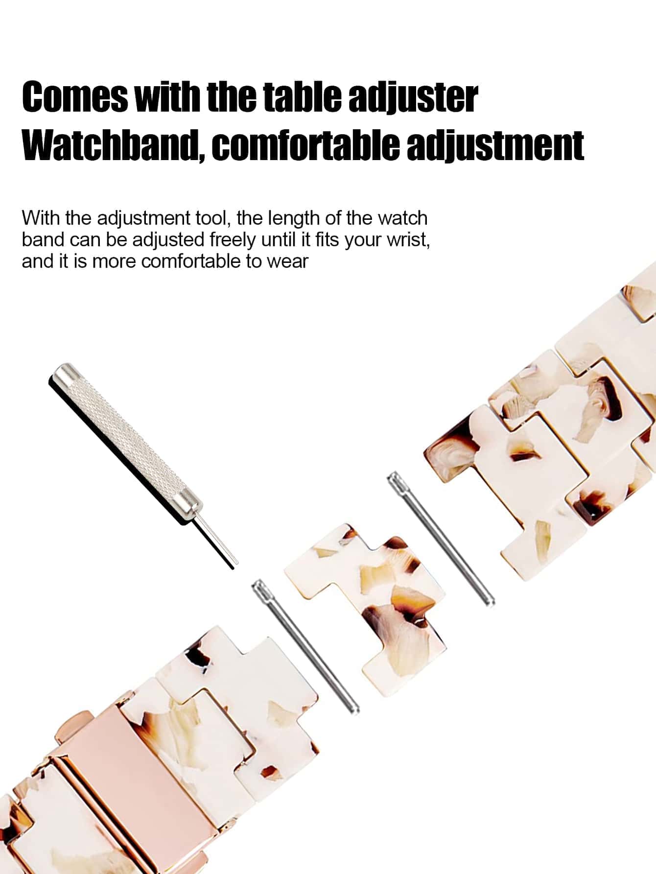 1pc Adjustable Detachable Brown & White Marble Resin Watch Band, Versatile Lightweight Waterproof Design, Professionally Compatible With Apple Watch S10, Ultra 2/1, SE S9/8/7/6/5/4/3/2/1, 38/40/41/42/44/45/49mm
