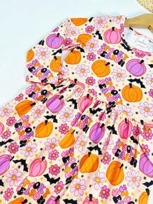 Robe décontractée à manches longues avec impression numérique de citrouille d'Halloween pour jeune fille