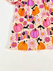 Robe décontractée à manches longues avec impression numérique de citrouille d'Halloween pour jeune fille