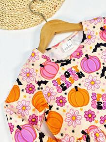 Robe décontractée à manches longues avec impression numérique de citrouille d'Halloween pour jeune fille