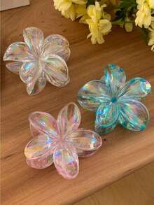 3 件/套女士大号 7.5 厘米/2.95 英寸美人鱼激光花发夹，粉色、白色、蓝色，可爱轻质塑料，时尚、优雅、简约设计，适合日常、休闲、派对、通勤、度假、洗漱、化妆、服装搭配配饰 - 彩色 - 查看 1