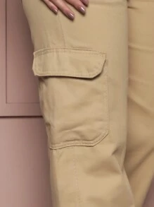 Women's Cargo Pants Twill With Side Pocket Skater Wide Leg - 鏽棕色 - 查看 3