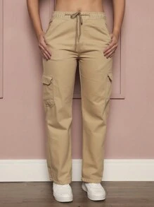 Women's Cargo Pants Twill With Side Pocket Skater Wide Leg - 鏽棕色 - 查看 1