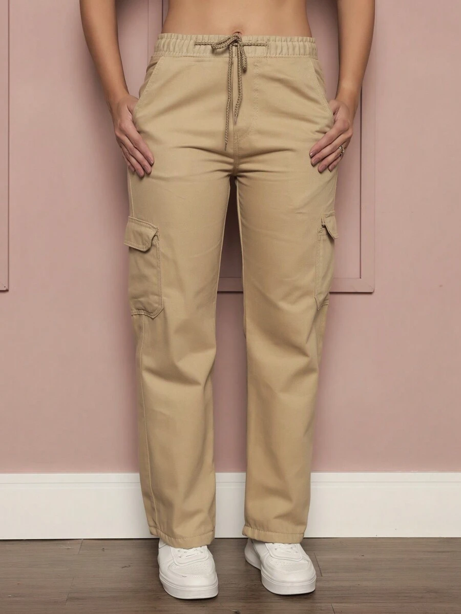 Women's Cargo Pants Twill With Side Pocket Skater Wide Leg - 鏽棕色 - 查看 1