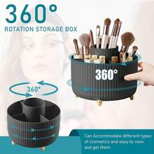 1 PC Makeup Brush Storage Box, 360 ° Rotating Makeup Brush Storage Box, 5 Grid Large Capacity Brush Holder