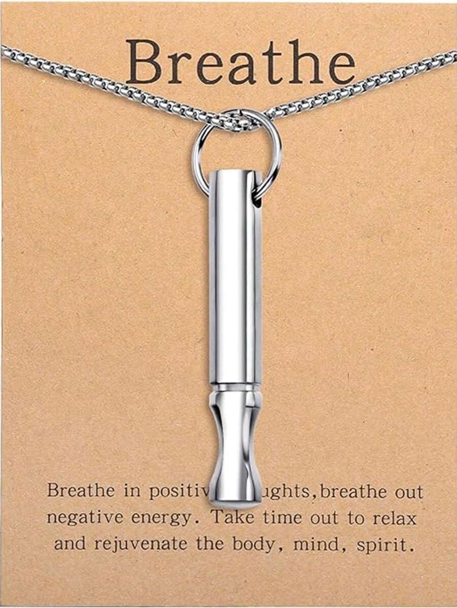 suteyi Mindfulness Breathing Necklace, Stress Relief Pendant, Stainless Steel Men's Anxiety Breathing Necklace - Silver - View 1