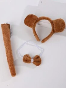 3 peças/Conjunto Tiaras com Orelhas de Animais Cartoon - Coelho, Gato, Tigre, Girafa, Sapo, Cachorro, Coelho, Lobo com Gravata Borboleta, Estampa de Animal, Tiara para Cabelo para Acessórios de Beleza e Decoração do Lar - Multicolorido - Visão 14