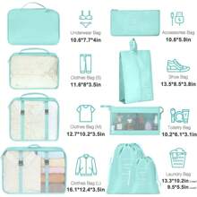 Packing Cubes For Suitcases,Packing Cubes With Shoe Bag, Cosmetics Bag, Clothing Bag, Accessories Bags Packing Cubes For Travel Luggage Organizer Women Men - 9件套 藍綠 - 查看 2