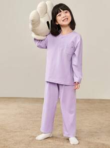 mini bala 秋季新款女童睡衣套装 - 紫色 - 查看 3