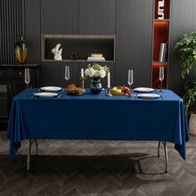 1pc Navy Blue Rectangular Tablecloth, Thicker Pearly Satin Soft Fabric Suitable For Wedding Decor, Birthday Party, Indoor Or Outdoor Household Events - Navy Blue - View 3