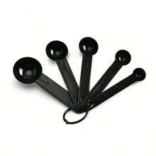 5pcs/10pcs Plastic Baking Measuring Cups And Spoons Set, 10 Pieces Black Plastic Measuring Cups And Spoons Set With Measurement Markings - Black - View 10