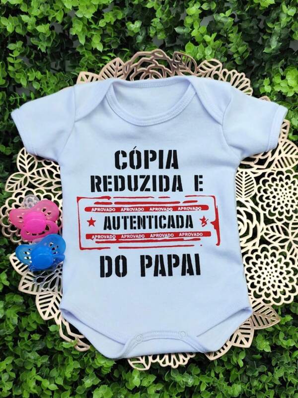 Body Infantil Manga Curta Para Bebê Branco Temático Frases Moda Verão