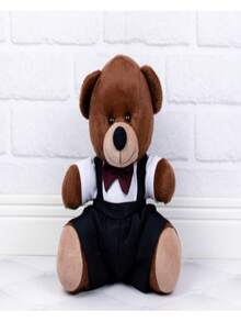 Casal Ursos Tedde Pelúcia Palha 18 Cm Pajem Preto, Daminha Branca - 2 Pçs - Marsala - Visão 2