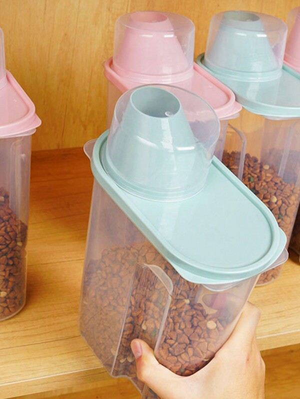 1pc Random Transparent Pet Food Container, Grain Storage Canister, Cat Food Canister, Airtight Dry Food Container For Storage