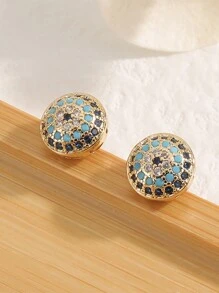 1 par de brincos vintage vibe cobre micro-incrustados zircônia mau olhado, design elegante e moderno adequado para festa feminina/festival - Ouro - Ver 2