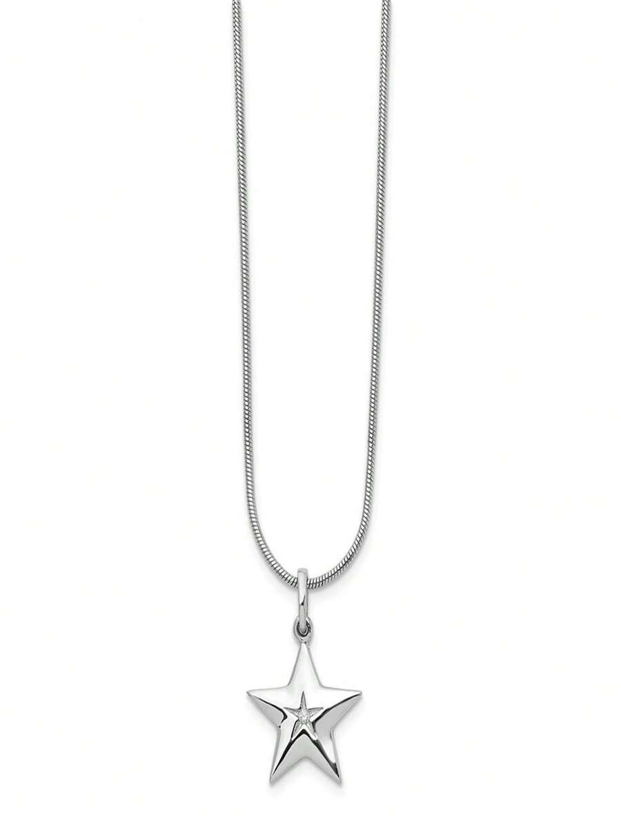 White Ice QW438-18 Sterling Silver Diamond Star Necklace - Size 18 - 銀色 - 查看 1