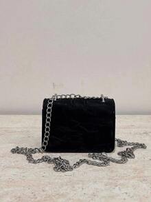 In 2024, The New Fashion Classic Mini Wild Solid Color Pu Waterproof Fabric Bow Metal Decorative Design Metal Chain Shoulder Bag Is Suitable For Shopping. - Black - View 3