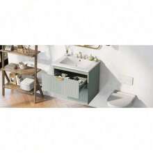 Modern 24-Inch Wall-Mounted Bathroom Vanity With 2 Drawers, Green - Ideal For Small Bathrooms,Victory Store