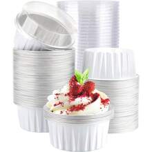10/50/100pcs Disposable Ramekins (5oz/150ml) Mini Aluminum Foil Baking Cups With Lids Creme Brulee Cupcake Liners, Desert Cheesecake Pans Flan Molds Tin Cups Containers For Party Favor Birthday - Multicolor - View 24