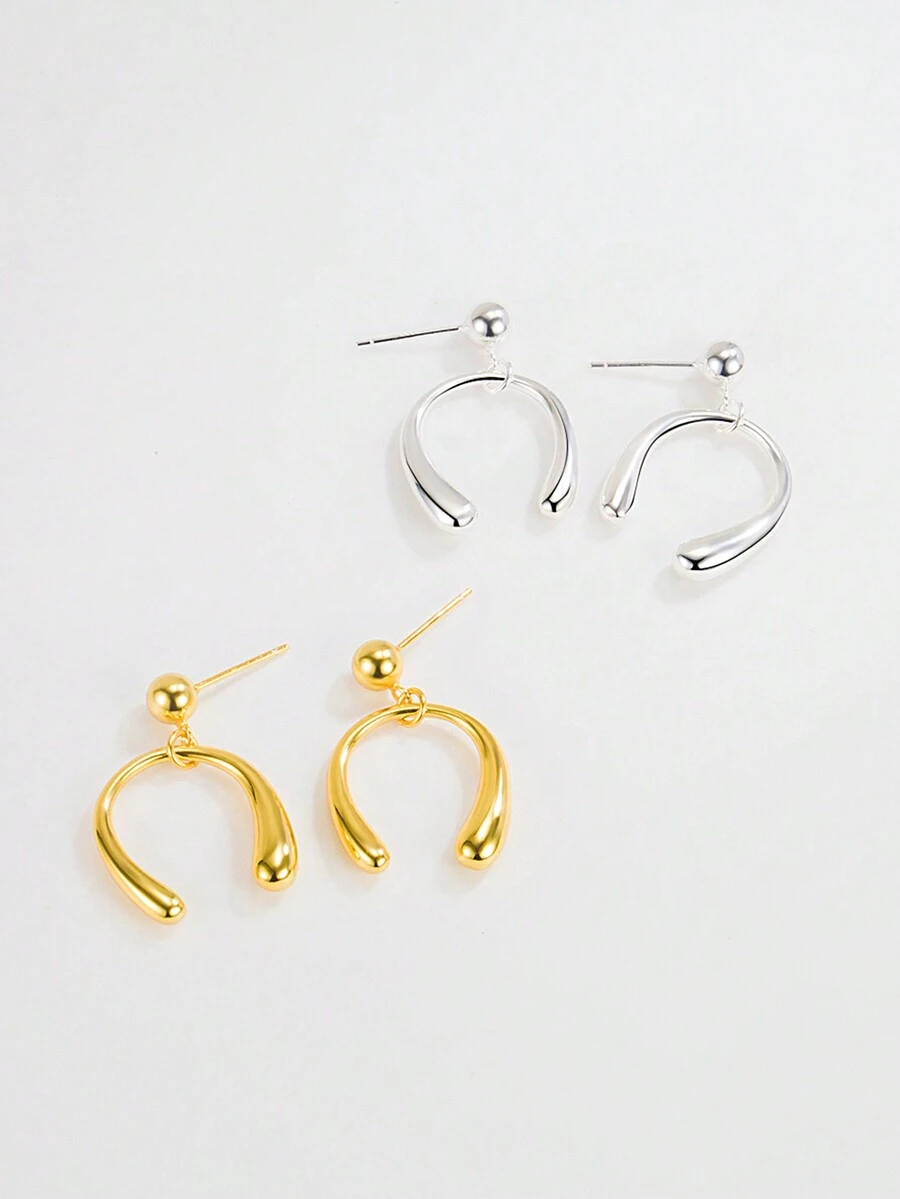 Korean Niche Design S925 Sterling Silver U-Shape Simple Minimalist Drop Earrings - Earrings - View 1