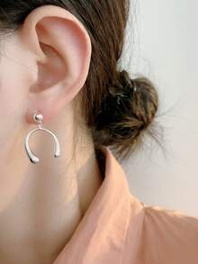 Korean Niche Design S925 Sterling Silver U-Shape Simple Minimalist Drop Earrings - Earrings - View 6