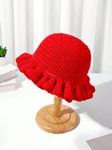 1pc New Green Bohemian Hollow Pleated Handmade Crochet Bucket Hat, Suitable For Holidays And Daily Outfit