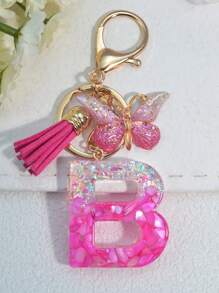 1pc English Letter Key Chain, European And American Style Charm Keychain With Butterfly Tassel Pendant Gift Souvenir Car Accessories Bag Charm School Cute Goth Y2k