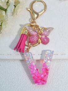 1pc English Letter Key Chain, European And American Style Charm Keychain With Butterfly Tassel Pendant Gift Souvenir Car Accessories Bag Charm School Cute Goth Y2k