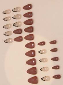 30片红棕色纯色假指甲，V字形、豹纹和不对称法式美甲风格，可拆卸指甲贴，适合节日、派对和休闲场合。赠品：24片凝胶指甲油，1把指甲锉。轻松打造甜美优雅奢华的风格。按压式指甲，美甲用品，美甲 - 彩色 - 查看 4