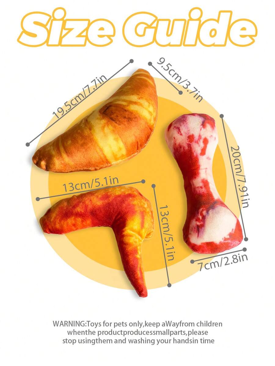 MultiPack, Mixed Dog Squeaking Toys Cute Plush Bones, Chicken Wings