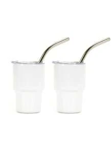 1 件/2 件/6 件不锈钢双层升华迷你不倒翁咖啡杯带盖和吸管水杯双层真空隔热杯适用于酒吧、俱乐部、餐厅、家庭、派对用品返校 - 白色 - 查看 28