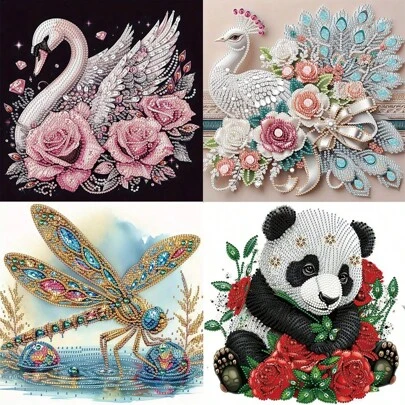 DIY 钻石画套件（无框） - 动物图案 5D 局部异形钻石画手工马赛克，适用于家居墙壁装饰