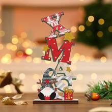 1pc Faceless Wooden Christmas Decor, Colorful Painted Vertical Lettering Tabletop Decoration - Multicolor - View 12