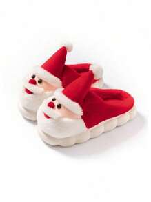 圣诞圣诞老人卡通防滑保暖家居拖鞋男女适用秋冬季 - 紅色 - 查看 2