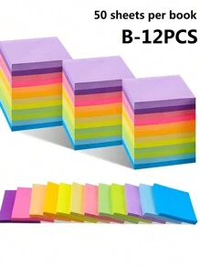 12 pièces Notes adhésives multicolores, 600 pièces/12 blocs-notes, 50 feuilles par cahier, couleurs assorties