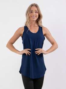 Plain Fitness Tank Top Women's Gym Workout Blouse RLC Modas - Màu xanh hải quân - Xem 1