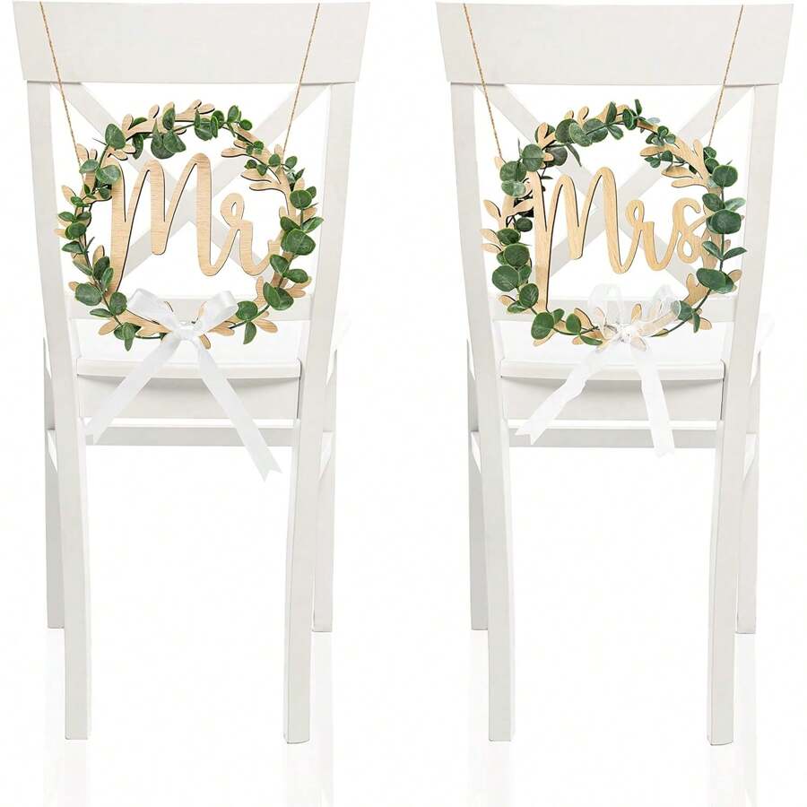 Bride And Groom Chair Signs - Mr And Mrs Sign, Mr And Mrs Chair Signs, Bride Chair Decor, Groom And Bride Chair Sign, Wedding Signs - White - View 1