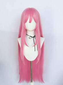 Peluca rosa con flequillo de estilo elegante para mujer, peluca romántica para el Día de San Valentín, peluca de cabello liso extra largo, peluca sintética resistente al calor con capas de cabello rosa para cosplay de anime, peluca ultra larga con flequillo como regalo de cumpleaños, decoraciones navideñas - Rosa - Ver 4