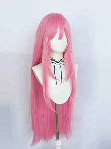 Peluca rosa con flequillo de estilo elegante para mujer, peluca romántica para el Día de San Valentín, peluca de cabello liso extra largo, peluca sintética resistente al calor con capas de cabello rosa para cosplay de anime, peluca ultra larga con flequillo como regalo de cumpleaños, decoraciones navideñas - Rosa - Ver 5