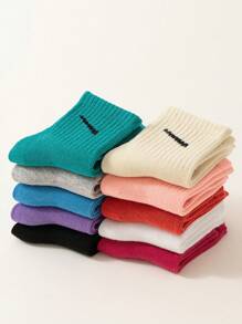 10 đôi tất trẻ em, tất cổ cao co giãn cho bé trai và bé gái, thoáng khí, mềm mại, thoải mái, thường ngày, thể thao, đồng phục học sinh, phù hợp cho mùa xuân, mùa hè, mùa thu, trẻ em, thanh thiếu niên, thiếu niên - màu đen - Xem 2